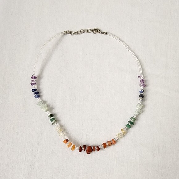Chakra Rainbow Gemstone Chip Beaded Necklace Energy Healing Handmade - Picture 2 of 9